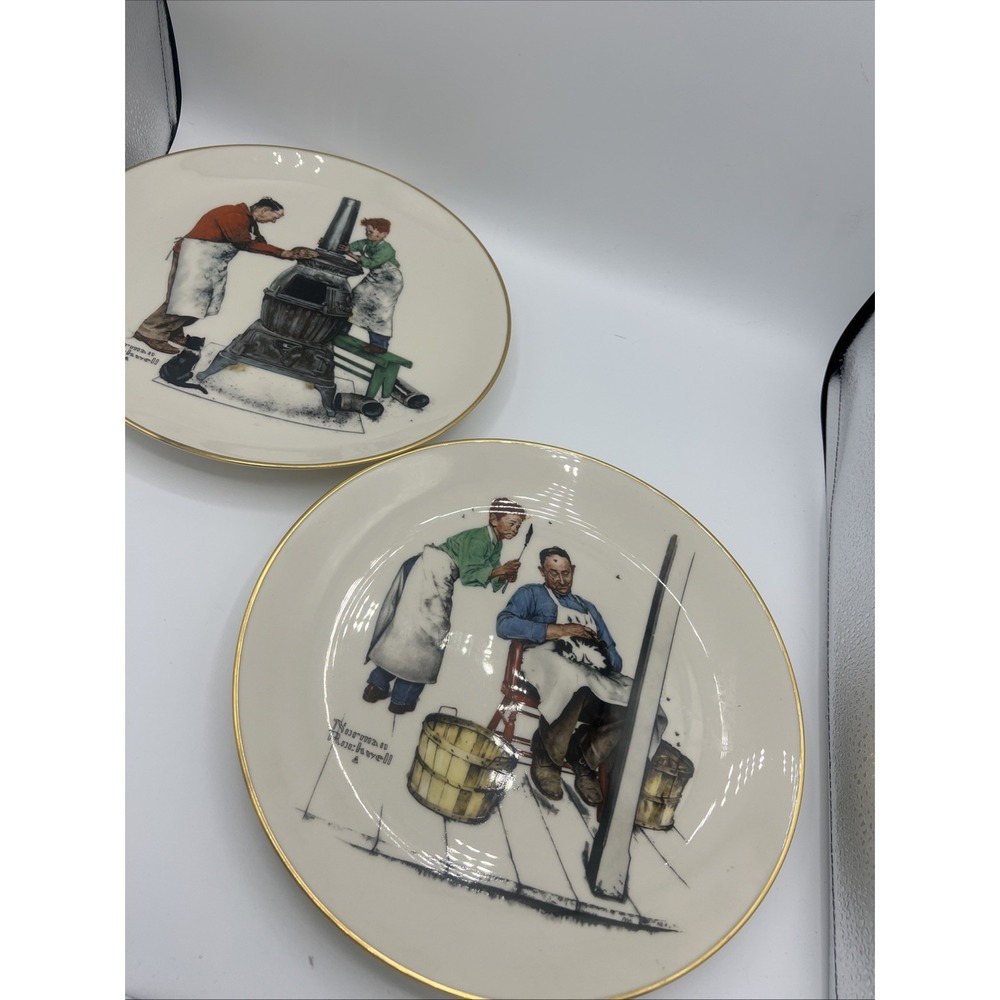 Lot of 2 Vintage 1979 Norman Rockwell Gorham Fine China Plates - Summer & Fall